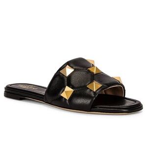 Valentino Garavani Black and Gold Studded Women's Slide Sandals